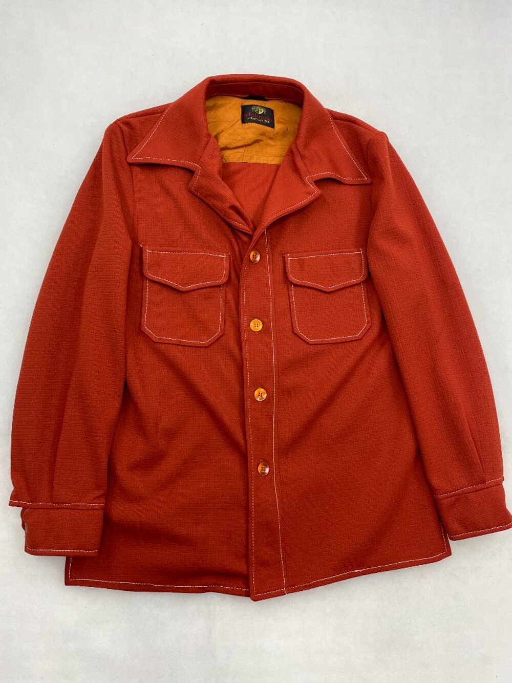 Vintage Richman Burnt Orange Polyester Safari Leisure Shirt Jacket 1970's Mens M